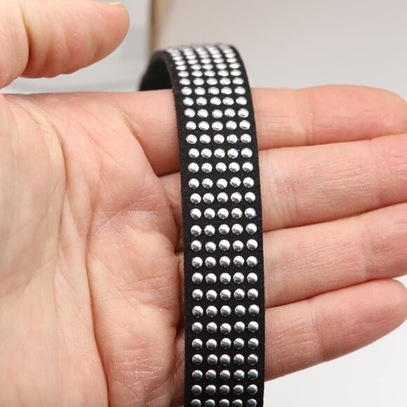 Black Gothic Choker Adjustable silver buttons Bohme wide style (#16) - Picture 9 of 9